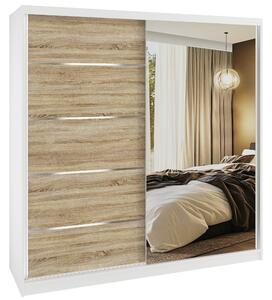 Šatní skříň SERENITY 200 cm Belini bílý mat /dub sonoma s posuvnými dveřmi a zrcadlem MBP