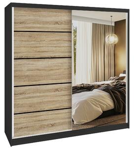 Šatní skříň SERENITY 200 cm Belini černý mat /dub sonoma s posuvnými dveřmi a zrcadlem MBP