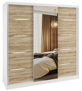 Šatní skříň SERENITY 200 cm Belini bílý mat /dub sonoma s posuvnými dveřmi a zrcadlem MT