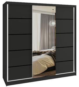 Šatní skříň SERENITY 200 cm Belini černý mat /černý mat s posuvnými dveřmi a zrcadlem MT