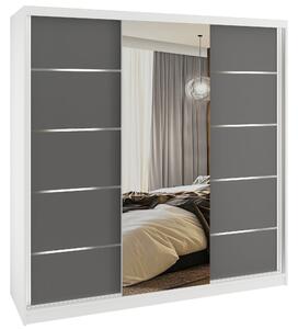Šatní skříň SERENITY 200 cm Belini bílý mat /šedý mat s posuvnými dveřmi a zrcadlem MT
