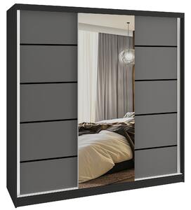 Šatní skříň SERENITY 200 cm Belini černý mat /šedý mat s posuvnými dveřmi a zrcadlem MT