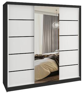 Šatní skříň SERENITY 200 cm Belini bílý mat /černý mat s posuvnými dveřmi a zrcadlem MT