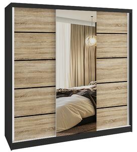 Šatní skříň SERENITY 200 cm Belini černý mat /dub sonoma s posuvnými dveřmi a zrcadlem MT