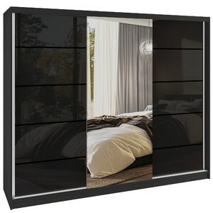 Šatní skříň SERENITY 200 cm Belini černý mat / černý lesk s posuvnými dveřmi a zrcadlem MTG