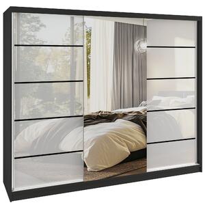 Šatní skříň SERENITY 200 cm Belini černý mat / bílý lesk s posuvnými dveřmi a zrcadlem MTG