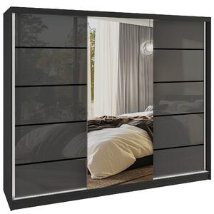 Šatní skříň SERENITY 200 cm Belini černý mat / šedý lesk s posuvnými dveřmi a zrcadlem MTG