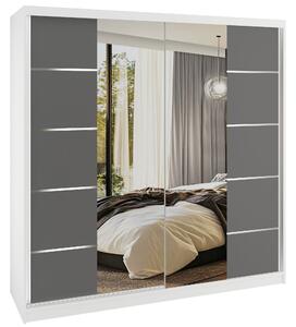 Šatní skříň SERENITY 200 cm Belini bílý mat / šedý mat s posuvnými dveřmi a zrcadlem ME
