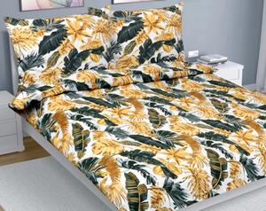 Bellatex Povlečení bavlna na dvoudeku Listy palmové zlatá, šedá, bílá rozměr 1ks 180x200, 2ks 70x90 cm