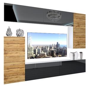 Obývací stěna Belini Premium Full Version černý lesk / dub wotan + LED osvětlení Nexum 126