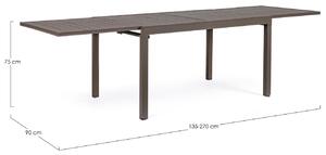 Hnědý hliníkový zahradní rozkládací jídelní stůl Bizzotto Pelagius 135/270 x 90 cm