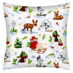 Bellatex Povláček bavlněný vánoce 40x40 cm Zvířátka v lese Bílá,Zelená,Červená