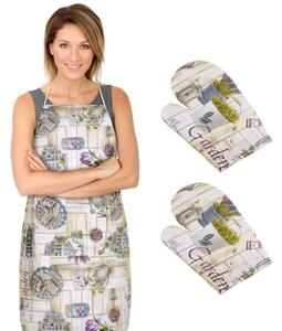 Bellatex Kuchyňská zástěra+chňapka 2ks EMA Zahrada Fialová,Béžová