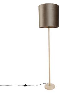 Dřevěná stojací lampa s béžovým sametovým stínidlem 40 cm - Mels
