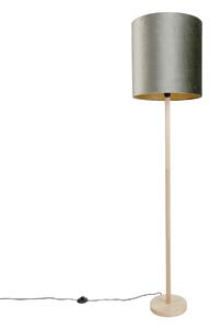 Dřevěná stojací lampa se zeleným sametovým stínidlem 40 cm - Mels