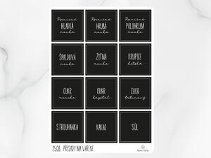 Samolepky na dózy Přísady na vaření 60x60 mm 12ks Barva: Černá