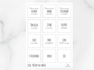 Samolepky na dózy Přísady na vaření 60x60 mm 12ks Barva: Bílá