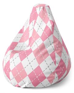 Sablio Sedací vak Pear Růžové a bílé kosočtverečky - 70 x 95 x 15 cm