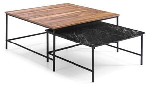 Černé/přírodní konferenční stolky s deskou v dekoru ořechového dřeva v sadě 2 ks 80x80 cm Fiorenza – Marckeric