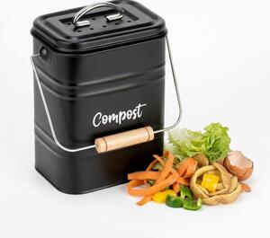 VILDE Kuchyňský kompostér s uhlíkovým filtrem, na bio odpad, kovový, černý, 3,5 l