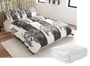 Sada mikroplyšového povlečení TIRSO šedo-bílé + prostěradlo mikroplyš SOFT 90x200 cm bílé, jednolůžko