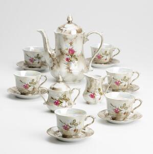 Porcelánová čajová sada mramor hnědá růže