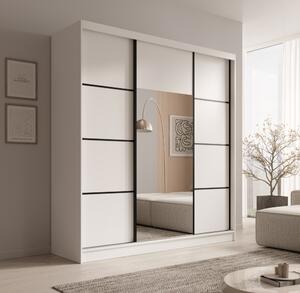 Šatní skříň se zrcadlem 200 cm LESRIS - bílá / černá
