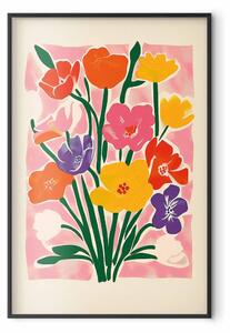 Plakát Pink Bouquet - Minimalist Colorful Composition With Flowers