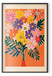 Plakát Bouquet of Flowers - A Colorful Composition on an Orange Background