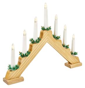 Vánoční svícen do okna HOLLY NIGHT dřevěný 7 LED, bílý