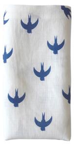 TULULUM Lněná utěrka bílá, s modrým autorským potiskem BIRDS