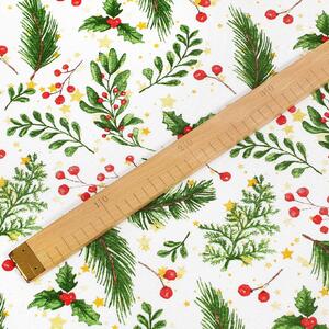 Goldea vánoční dekorační látka loneta - jmelí s větvičkami 140 cm