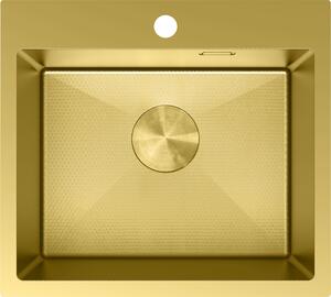 Mexen Solix, 1-komorový nerezový dřez 500 x 450 mm, broušená zlatá, vzor voština, 6402501000-55HC
