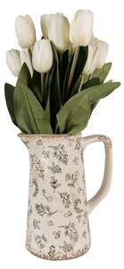 Béžový antik keramický džbán se zelenými květy – 15x10x19 cm