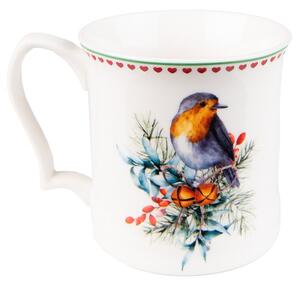 Porcelánový hrnek s vánočním motivem ptáčka – 414 ml