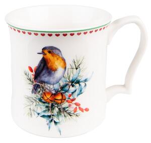 Porcelánový hrnek s vánočním motivem ptáčka – 414 ml