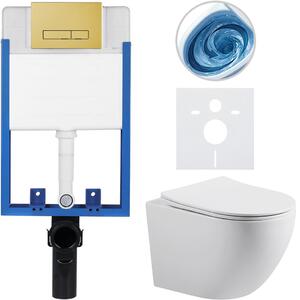 Kompletní WC set Profi/Cesso - bílá lesklá - WC tlačítko Slim/Zlatá - pro zazdění - 49x36 cm - 629754