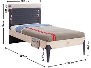 Studentská postel 100x200cm s poličkou Lincoln - dub/tmavě modrá