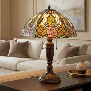 Clayre&Eef Rajská stolní lampa Eden v Tiffany stylu, Vícebarevná, Obývací pokoj / jídelna, Sklo, Tiffany