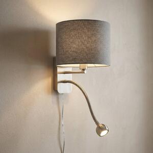 Trio Lighting Hotelové nástěnné svítidlo s LED světlem na čtení, kulaté, šedé, Hliník / šedá / zinek, Ložnice, kov, Moderní, Lampička na čtení