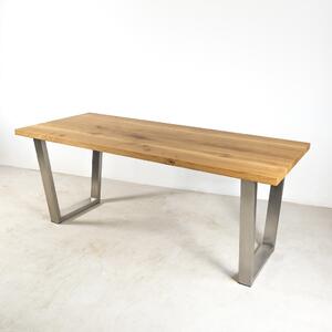 Jídelní stůl s rovnou hranou a zkosenou nerezovou podnoží Odstín nátěru: olej - bezbarvý, Velikost desky: 150x80 cm