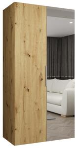 Šatní skříň se zrcadlem MARBELLA 2, otočné dveře, tyč, 100×202×52, DUB Artisan / kašmírové