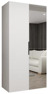 Šatní skříň se zrcadlem MARBELLA 2, otočné dveře, tyč, 100×202×52, bílá mat / černé