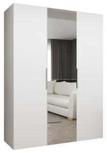 Šatní skříň se zrcadlem MARBELLA 2, otočné dveře, tyč, 150×202×52, bílá mat / kašmírové