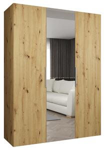 Šatní skříň se zrcadlem MARBELLA 2, otočné dveře, tyč, 150×202×52, DUB Artisan / kašmírové