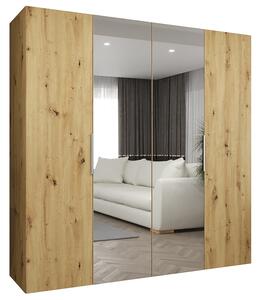 Šatní skříň se zrcadlem MARBELLA 2, otočné dveře, tyč, 200×202×52, DUB Artisan / kašmírové