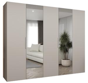 Šatní skříň se zrcadlem MARBELLA 2, otočné dveře, tyč, 250×202×52, kašmír / kašmírové