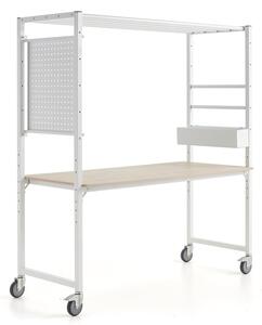 AJ Produkty Mobilní multifunkční stůl TEAMWORK, box na příslušenství, perforovaný panel, bílá/jasan
