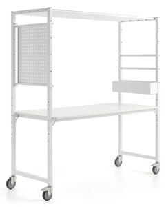 AJ Produkty Mobilní multifunkční stůl TEAMWORK, box na příslušenství, perforovaný panel, bílá