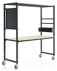 AJ Produkty Mobilní multifunkční stůl TEAMWORK, box na příslušenství, perforovaný panel, antracitová/bříza
